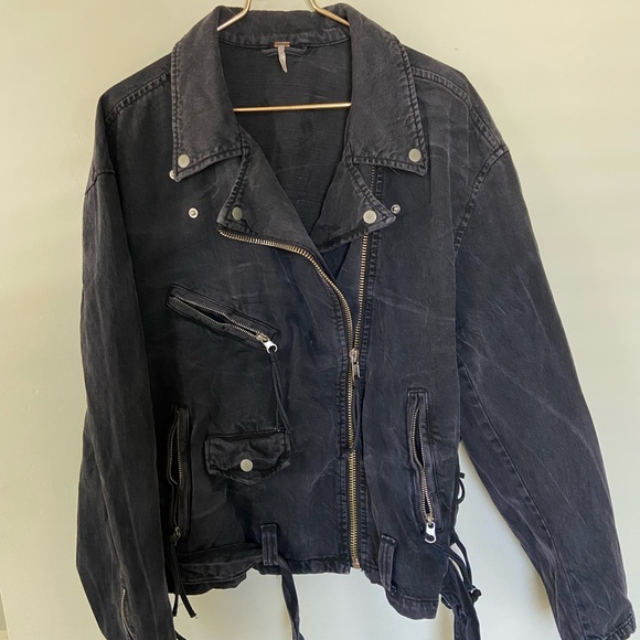 Free people black denim jacket - Picture 1 of 5